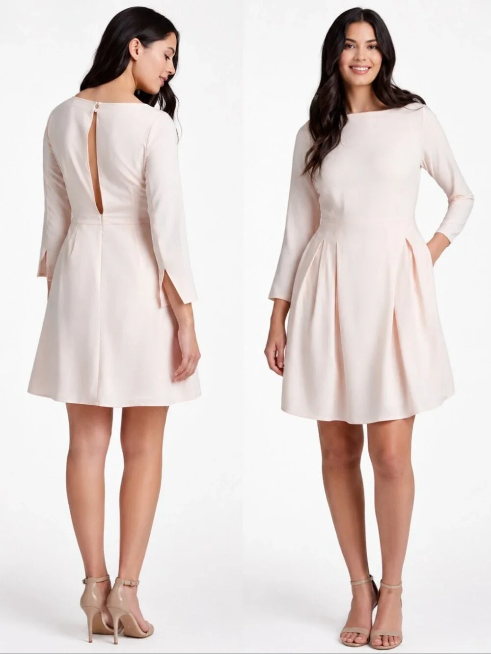 modcloth long sleeve dresses Modcloth Pastel Pink Print Slit Cut Out Back A-Line Long Sleeve Dress Sz M